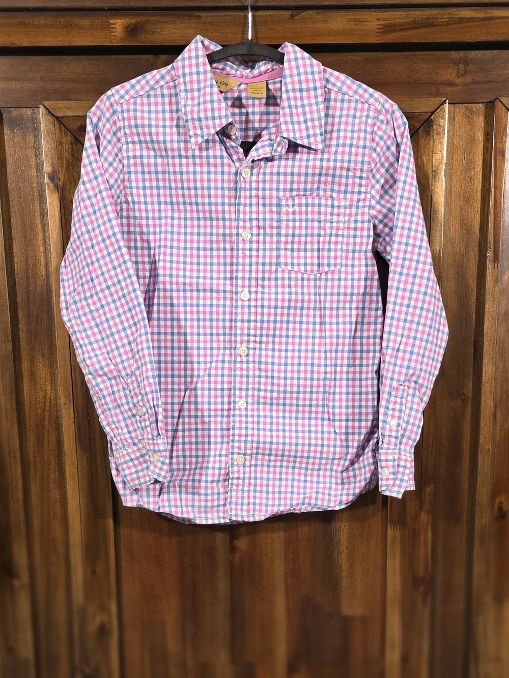 Classic Kids Button-Down Shirt in Pink & Blue Check